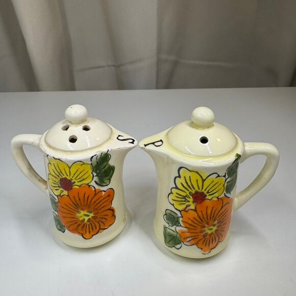Vintage Hand-Painted Floral Salt & Pepper Shakers 1940s Ceramic Japan Style - Picture 1 of 8